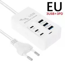 MINGCVIL 6Ports Multiport USB docking station 35W PD Type-C Mobile Phone Fast Chargin Quick TypeC Hub Adapter EU US Plug
