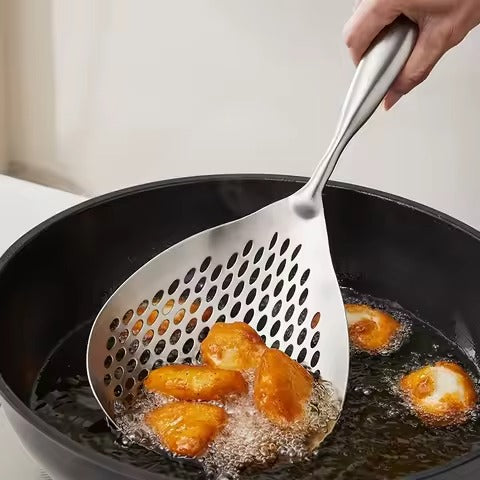1Pc Heavy-Duty Stainless Steel Ladle Skimmer - High-Temp Resistant Fine Mesh Ergonomic Handle for Frying Hot Pot Kitchen Utensil