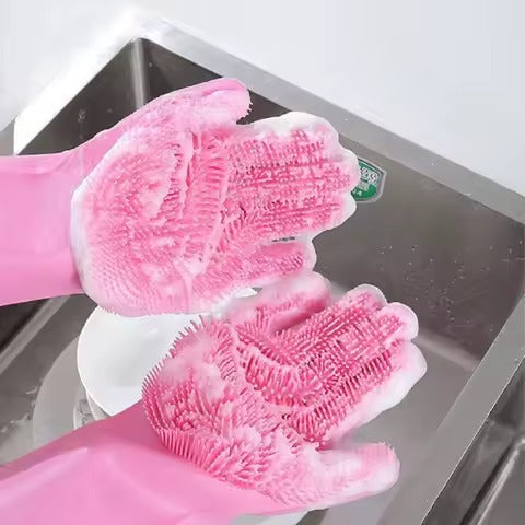 1 Pair Silicone Dishwashing Gloves Multifunctional Household Gloves Cleaning Kitchen Cleaning Heat Insulation Magic Gloves